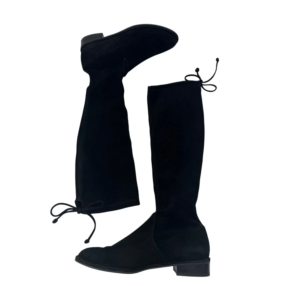 Stuart Weitzman Kneezee Boots Size 6.5 Black Stretch Suede Knee High Riding